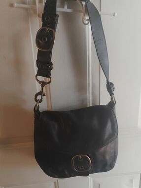 Coach Black Leather Buckle Crossbody Satchel